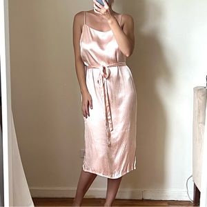 LPA silky midi dress size S pink printed C6